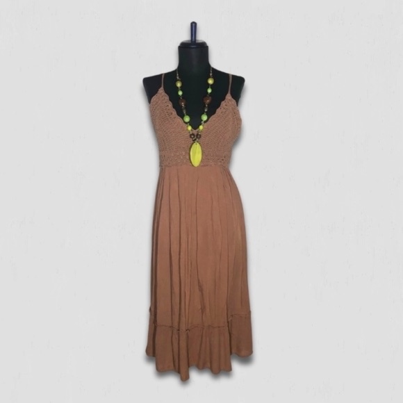 Vintage Y2K Crochet Midi Sundress Brown Size Medium - Picture 1 of 9